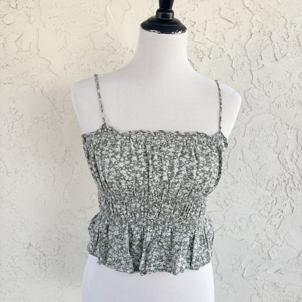 Chocolate Green Floral Ruffle Camisole
